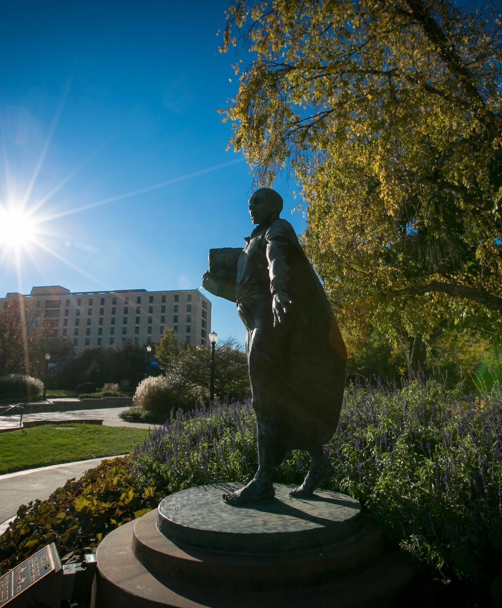 St. Ignatius Statue with sunrise